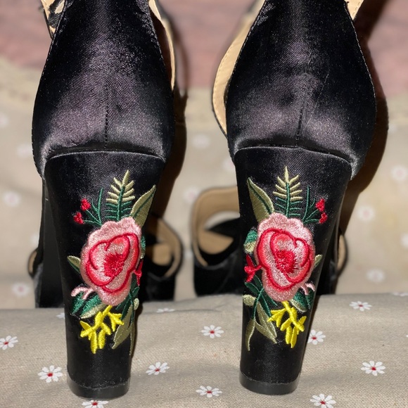rose embroidered heels